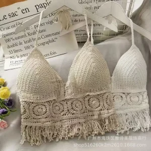 Women's Intimates woman Seaside Camisoles sexy camisole vest lace knitted beach back backless strapless short top Tank Underwear